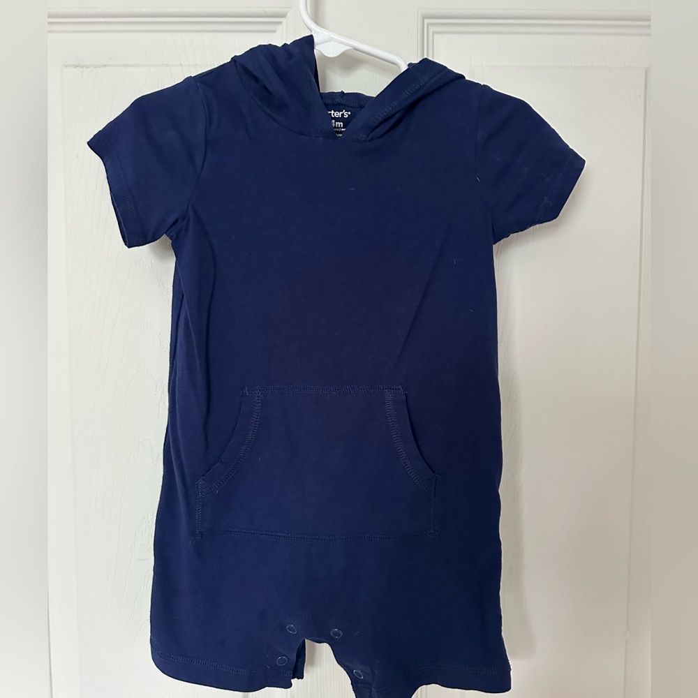 Carter's Navy Hooded Short-Sleeve Romper